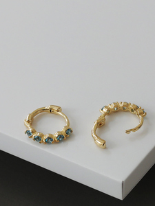2025 New Collection 10K Gold Huggie Helix <strong>Tragus</strong> Earrings Dainty Blue Sapphire <strong>Hoops</strong> Trendy Wholesale Jewelry for Wedding - Product Image 3