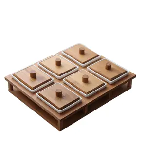 Bamboo and ceramic multi grid seasoning box dried fruit tray bamboo snack plate