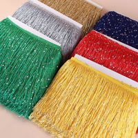 Promotion : Franges en nylon épaissi et crypté de 20 cm avec sequins et pompons, garniture brillante en franges à pampilles