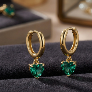 Pendientes de Aro Colgantes de Plata de Ley Chapados en Oro de 18K con Zirconia Verde de Corte Corazón de 10g, de Moda, para Mujer, Joyería para Regalo y Fiesta - Product Image 3