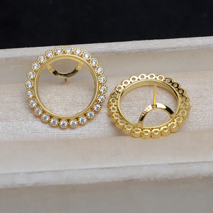 Wenchi S925 Ensemble d'accessoires DIY pour bijoux : Anneau, pendentif, boucles d'oreilles, capuchon de perle vide à fond plat 18mm pour perle coquillage cheval - Product Image 4