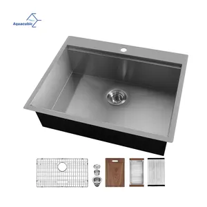 Aquacubic SUS 304 Stainless Steel 28 Inch Top Mount Handmade Workstation Kitchen Sink With Accessories