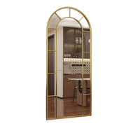 Large Arch Window Pane Wall Mirror Full Floor Full Length Dressing Mirror With Black Iron Frame