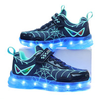 Baskets d'hiver imperméables pour enfants, best-seller, avec lumières LED phosphorescentes rechargeables par USB, motif toile d'araignée, pour la course et le sport
