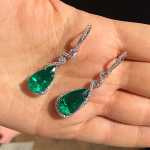 CAOSHI Delicate Pear Shaped <strong>Green</strong> Crystal Twist Design Dangle Earrings for Women Wedding Silver Plated CZ Drop Earrings <strong>Jewelry</strong> - Product Image 1