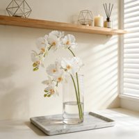 Fleurs artificielles de Phalaenopsis papillon à 7 têtes, aspect naturel, blanches, haut de gamme, tendance Instagram, pour décoration de mariage et de maison