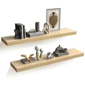 2 Pcs Wooden Wall Shelf for Home Decor, Hanging Display Shelving for Bedroom Bathroom Kitchen Living Room