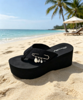 Tongs compensées confortables à semelle épaisse et plateforme rehaussante, avec logo personnalisé, marque privée, breloques DIY et sangle tressée