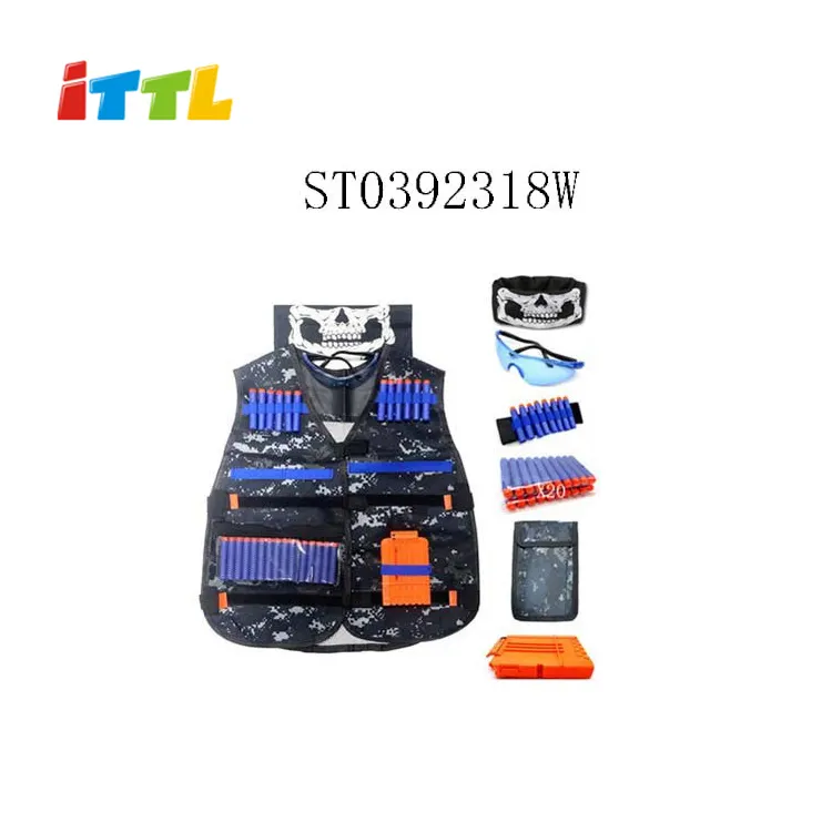 Kit de chaleco táctico para niños, airsoft para pistolas de balas blandas de juguete con máscara de dardos, muñequeras, gafas protectoras, juegos de tiro al aire libre