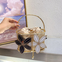 Tas Keranjang Bunga Berongga untuk Pesta Pernikahan, Tas Tangan Wanita untuk Makan Malam, Tas Kristal, Tas Clutch Buatan Tangan Berhiaskan Batu Rhinestone