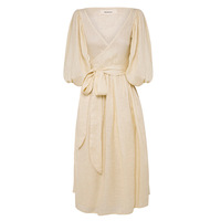 2024 femmes trois quarts manches bouffantes a-ligne blanc longues robes en lin à lacets lin Maxi robe