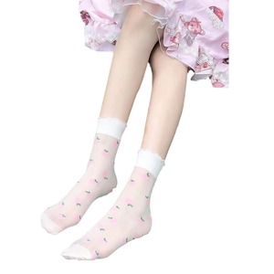Chaussettes transparentes à pois pour femmes, en coton respirant, mi-mollet, style dentelle, princesse Lolita, chaussettes décontractées - Product Image 5
