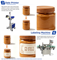 Ligne de production automatique multi-têtes pour le remplissage, le bouchage et l'étiquetage de pâtes liquides (ketchup, beurre de cacahuète, huile d'olive)