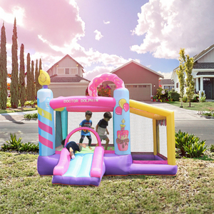 Château gonflable avec toboggan, thème crème glacée rose et bleu, pour les enfants, utilisation à domicile, installation facile, matériau PVC - Product Image 3