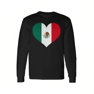 T-Shirt Unisex a Maniche Lunghe con Cuore della Bandiera Messicana, Stampa Digitale, Promozionale per Adulti - Product Image 3