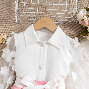 Ropa de Bebé para Niñas, Top de Manga Larga con Malla Hueca de Color Sólido, Vestido con Lazo Floral, Ropa para Niños - Product Image 5