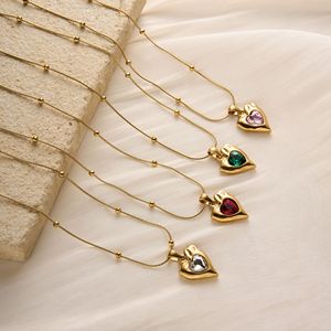 Nuevo Collar con Colgante de Corazón Grueso con Cuentas Finas, Chapado en Oro y Acero Inoxidable, para Mujer, Joyería con Circonita - Product Image 2
