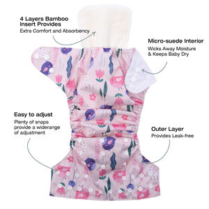 पुन: प्रयोज्य कपड़े के डायपर 6 पैक बांस इंसर्ट और गीला सूखा बैग लड़कियों और लड़कों के लिए एक आकार का समायोज्य धोने योग्य पॉकेट नैपी कवर - Product Image 5