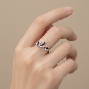 แหวนทองคำขาว 18K รูปทรงโค้งประดับไพลินธรรมชาติและเพชรธรรมชาติสำหรับผู้หญิง ของขวัญวันครบรอบ จากซัพพลายเออร์ฮ่องกงโดยเฉพาะ - Product Image 4