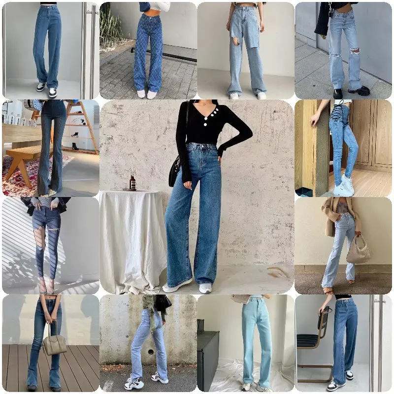 Hot Verkopende Dameskleding Plus Size Puur Katoenen Dames Split Fit Denim Jeans Broek Damesbroek