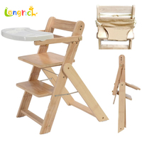 Chaise haute bébé pliable en bois massif avec plateau amovible et harnais de sécurité, chaise de repas moderne et portable pour la maternelle