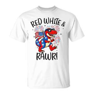 T-shirt Red White And Rawr Dino T Rex, design patriotique du 4 juillet aux États-Unis - Product Image 1