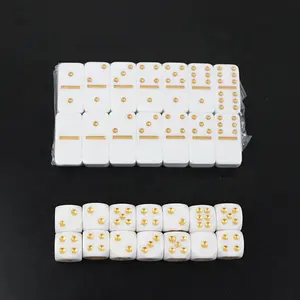 Hot Sale Kunststoff Mini Domino und Würfel Set Spiel weiß mit Gold oder Gelb Punkt aus Domino Fabrik direkt