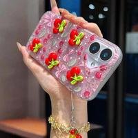 Coque de téléphone portable transparente à paillettes INS pour iPhone 14 15 17 Pro Max, antichoc, coque arrière DIY motif cerise, tendance