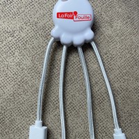 Câble de charge portable multi 3 en 1, cordon de charge de 0,5 pied, câble USB court Octopus pour banque d'alimentation de voyage, couleur blanche