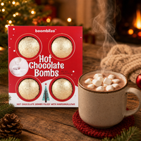 Boomblizo 4ct Bombes de chocolat chaud fourrées à la guimauve saveur lait, sphères de cacao fondantes, coffret cadeau de Noël, vente en gros
