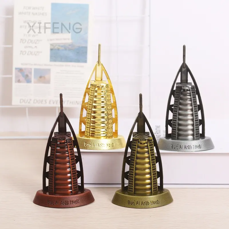 XIFENG Custom 3D Metal Miniature Building Model of Burj Al Arab for Home Decoration World Famous Dubai Landmark Metal Crafts