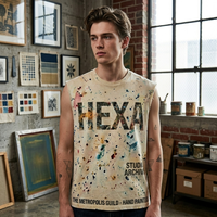 Débardeur Homme Personnalisé avec Logo Peint à la Main Effet Éclaboussures HEXA Imprimé Vintage Vieilli Coupe Courte Streetwear