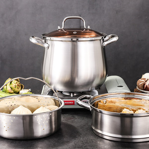 Casserole en acier inoxydable 5L et plus, compatible induction, pour soupes et cuisson à la vapeur - Product Image 3