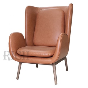 Modern Design Wood Legs Wing <strong>Chair</strong> Modern <strong>Large</strong> Leather Single Retro Leather Accent <strong>Chairs</strong> with <strong>Arms</strong> Faux Leather Lounge <strong>Chair</strong> - Product Image 1