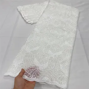 China guangzhou city Latest Nigerian Cotton Lace Fabrics High Quality white net lace 5 yards