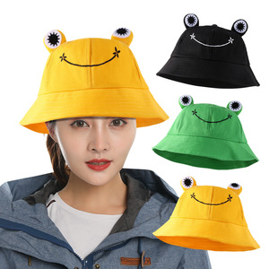 Chapeau de pêcheur respirant à large bord pour enfants, motif grenouille aux grands yeux, couleur unie, protection solaire extérieure, printemps-été, voyage - Product Image 1