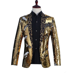 Mens <strong>Sparkling</strong> Sequins Blazer Shawl Collar Tuxedo <strong>Jacket</strong> for Wedding Party Nightclub Stage Performance Suit - Product Image 3