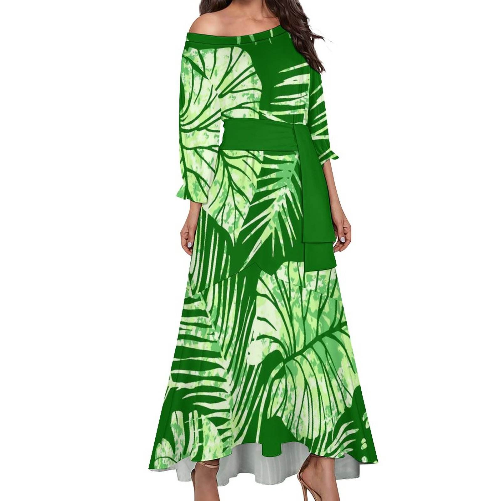 Polynesian Tribal Leaf Print Custom Ladies Elegant Plus Size Women's Dress Asia & Pacific Island Clothing Samoa Puletasi Dresses