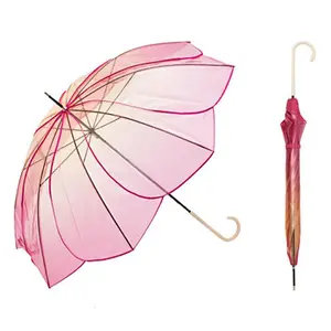 Criativo Gradiente Limpar Lotus Umbrella Curve Handle Straight Transparente Flor Pétala Guarda-chuvas para a Chuva