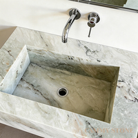 Évier de salle de bain en marbre vert Cammy Stone - Facile à nettoyer, résistant à l'eau, montage mural avec un design moderne et simple pour une utilisation dans les hôtels et les hôpitaux