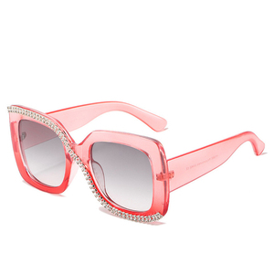 2025 mới nhất quá khổ vuông màu hồng sâm banh gừng Khung kính mát rhinestone sang trọng kim cương cho phụ nữ đẹp Kính mặt trời - Product Image 5