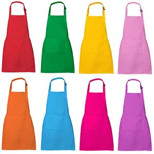 Lot de 8 tabliers de chef imperméables et ajustables pour enfants, avec 2 poches, style bavoir, pour cuisine, artisanat, peinture, garçons et filles - Product Image 1