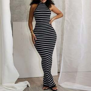 Été Nouveau Style Robe <span class=keywords><strong>dos</strong></span> <span class=keywords><strong>nu</strong></span> à lacets à haute élasticité rayée européenne et américaine pour les femmes Exclusive - Product Image 3