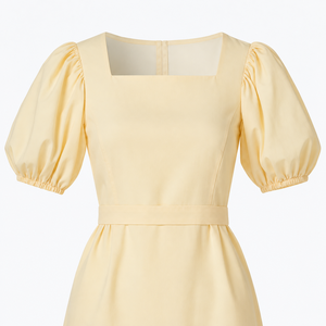 Women Summer Casual <b>Dress</b> Puff <b>Sleeve</b> Square Neck Waist Definition <b>Midi</b> A Line - Product Image 2