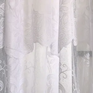 花薄纱窗土耳其多臂廉价纱线垂直百叶窗珍珠刺绣白色薄纱透明窗帘面料