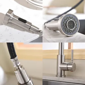 Commercial High Arc Modern Dual Function Single Handle Kitchen Sink Faucet With Pull Out Spray