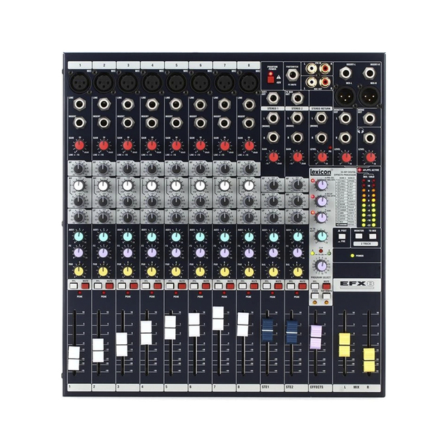 EFX8 Professional 8-Channel Analog Audio Mixer 8 Mono Inputs Built-in Lexicon Effects 20Hz-20kHz Frequency Video Lighting