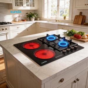 Table de cuisson encastrable Xunda OEM/ODM double combustible (gaz et électrique) à <span class=keywords><strong>induction</strong></span>/céramique, 2 brûleurs gaz et 2 brûleurs électriques, pour la maison - Product Image 1