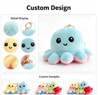 Porte-clés en peluche pieuvre réversible avec logo personnalisé, jouets en peluche émotionnels à bascule, vente en gros, prix d'usine, faible MOQ