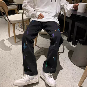 Jeans décontractés amples et tendance pour hommes, coupe droite, en toile, devant plat, respirants, style streetwear hip-hop d'automne, avec poches - Product Image 3